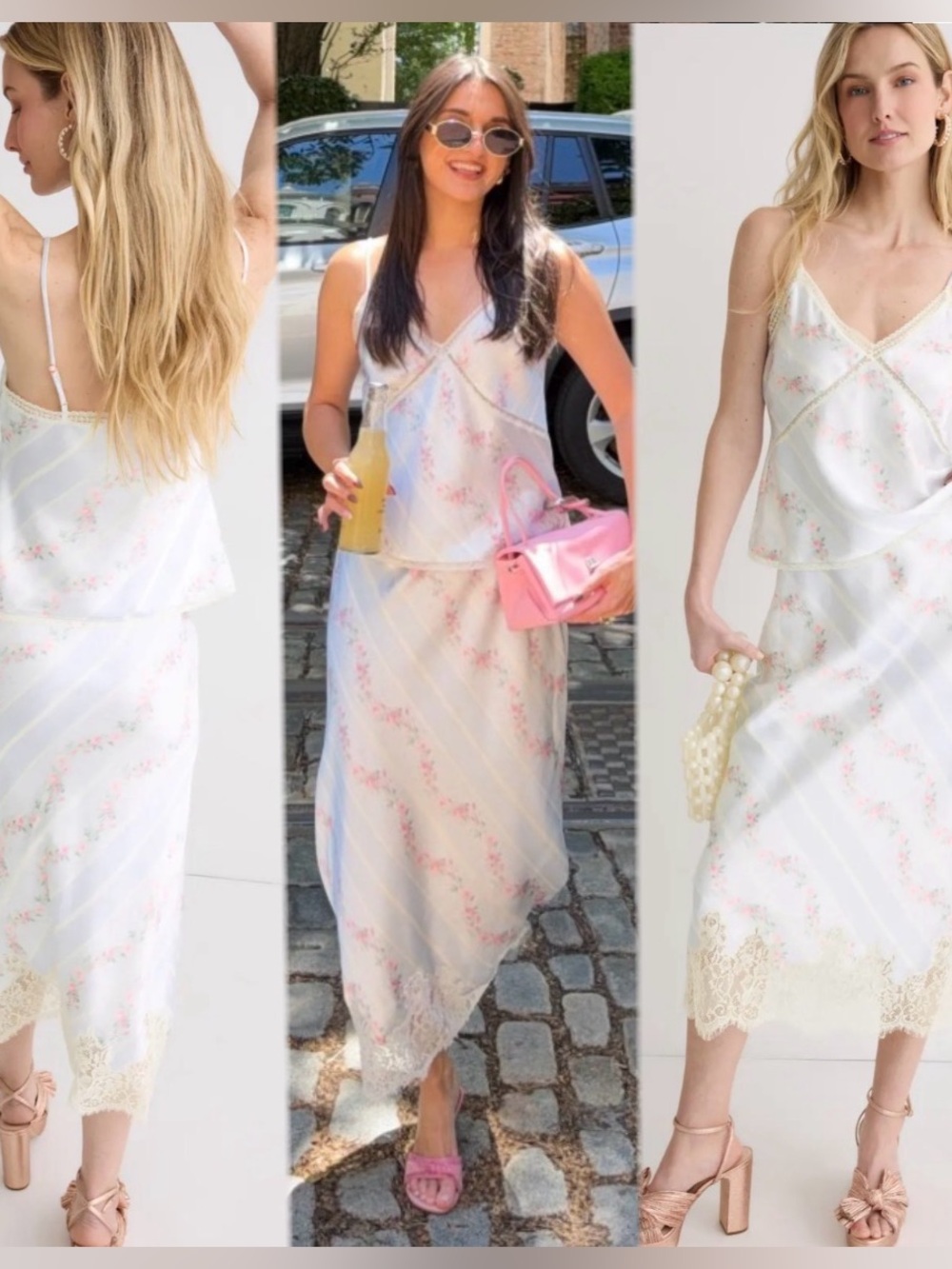 LoveShackFancy White Floral Lace-Trim Slip Dress
